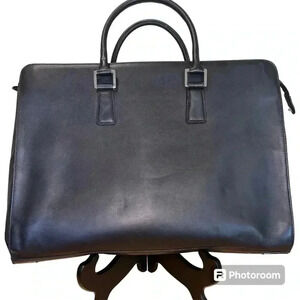 Franklin Covey Large Black Faux Leather Laptop Briefcase Tote Bag‎ Handles GUC